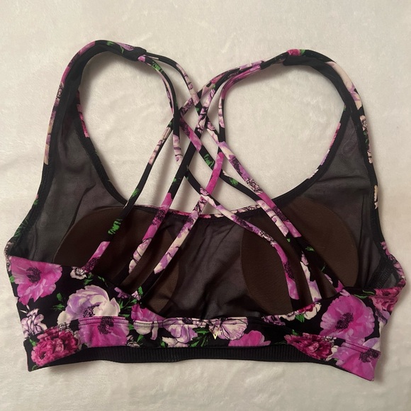 VS Work Out Top Sports Bra Criss Cross Braided Back Purple Floral Sz XS - Picture 2 of 2
